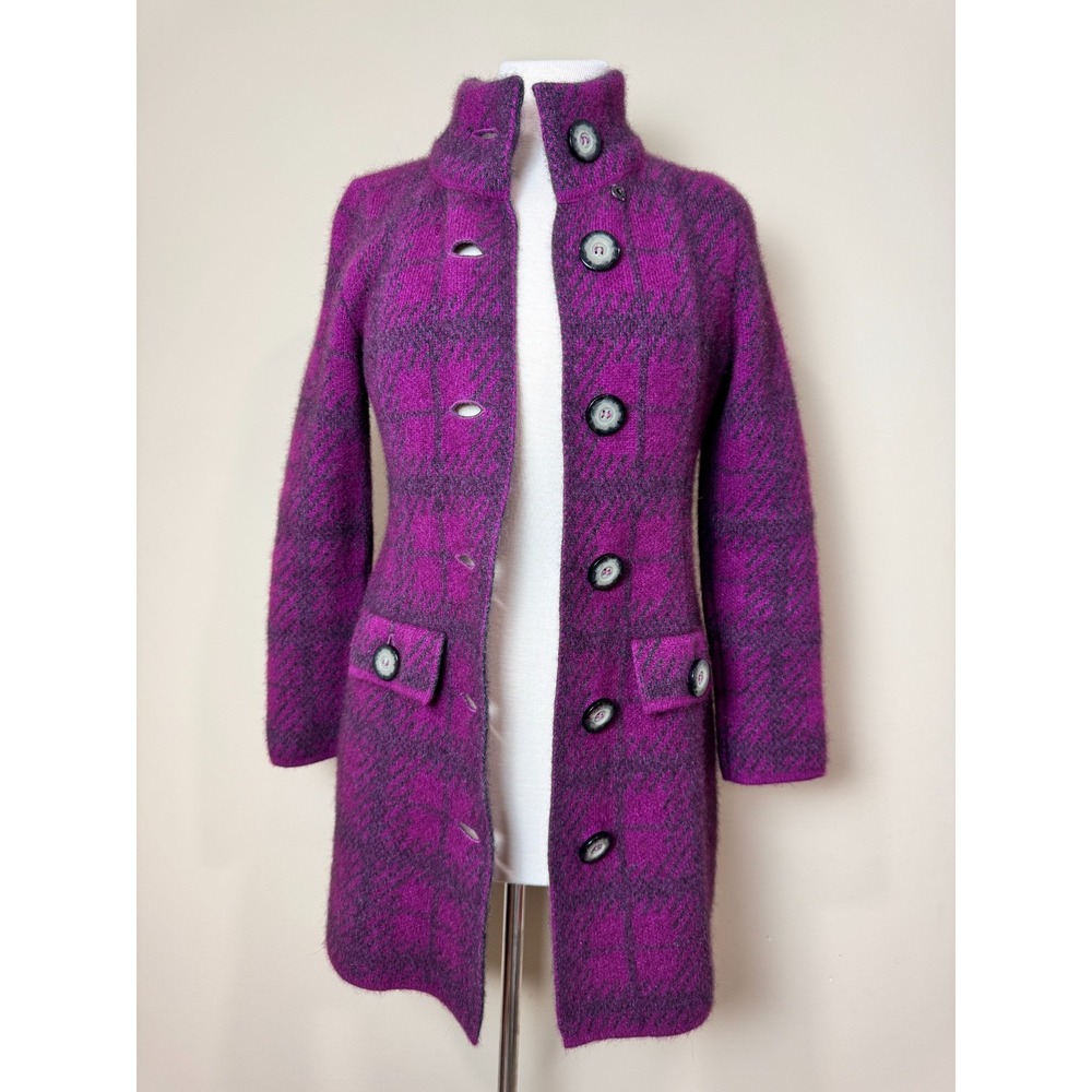 McDonald NZ XS Merino Possum Wool Coat Purple Plaid Button Jacket